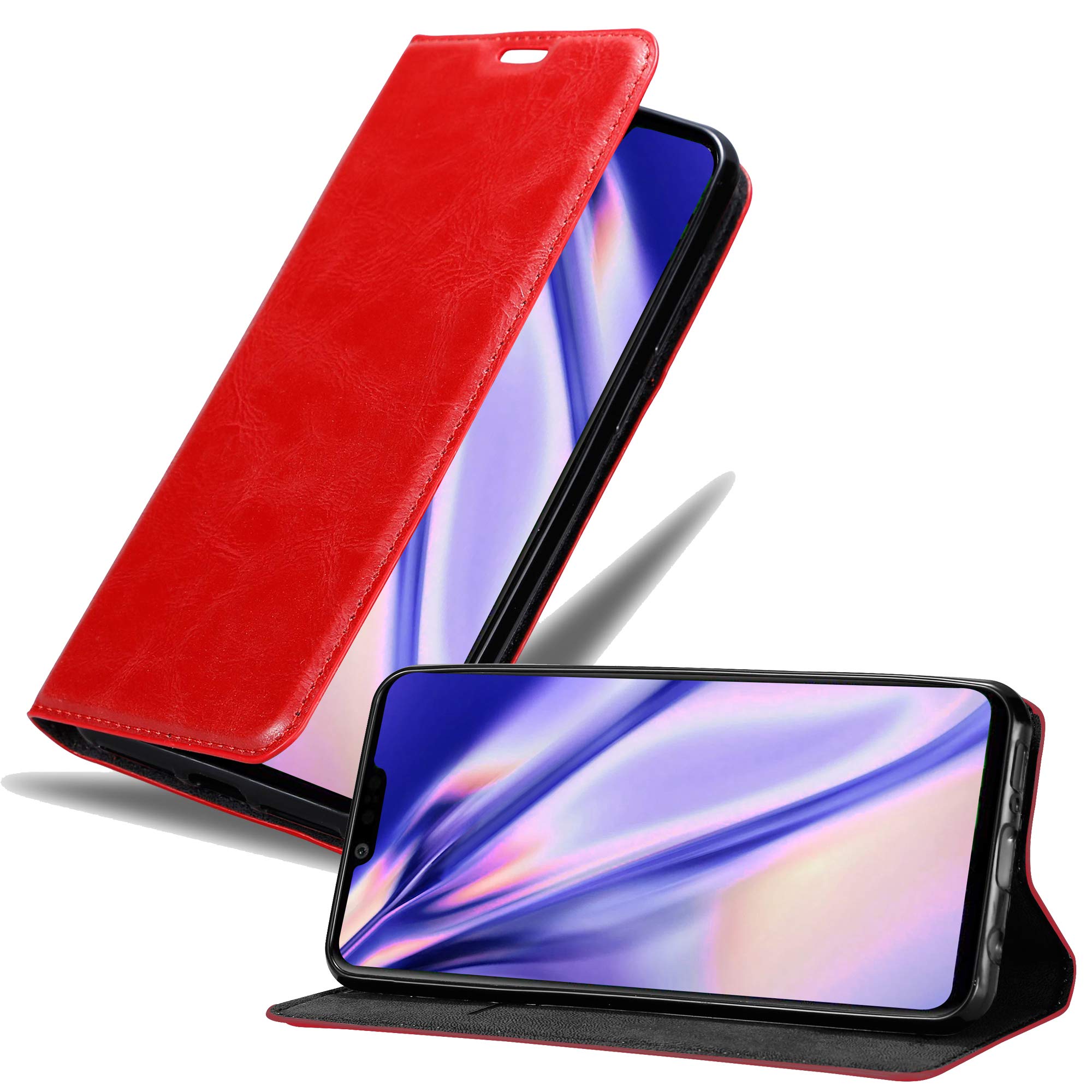 cadorabo Book Case works with LG G8 ThinQ in APPLE RED - with Magnetic Closure, Stand Function and Card Slot - Wallet Etui Cover Pouch PU Leather Flip