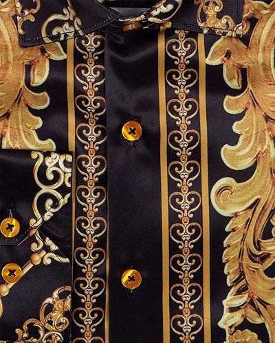 Oscar Banks Men's Satin Dress Shirt, Long Sleeve Button Down