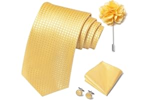 joy alice Solid Color Ties Set Men Handkerchief Cufflinks Brooch 3.15 inches Classic Formal Necktie Pocket Square Set