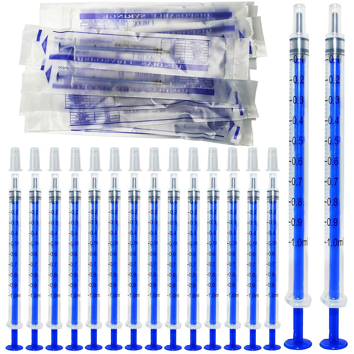 Gebildet 70pcs 1ml Syringe with Caps(Without Needle), Sterile Individual Wrap for Scientific Labs, Feeding Pets, Liquid Measuring or Refilling Multiple Uses Tools