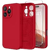 SuydanBox Magnetic for iPhone 16 Pro Max Case, Compatible with MagSafe, [Full Camera Protection][Screen Protector] Silicone Shockproof Protective Phone Case for iPhone 16 Pro Max 6.9", Deep Red