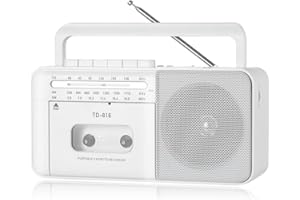 FIOLEES Rechargeable Cassette Tape Player Boombox with Bluetooth, Portable AM FM SW Radio Cassette Recorder, 8W Speaker and Earphone Jack,Support USB/TF Card, D Batteries or AC Plug in Power