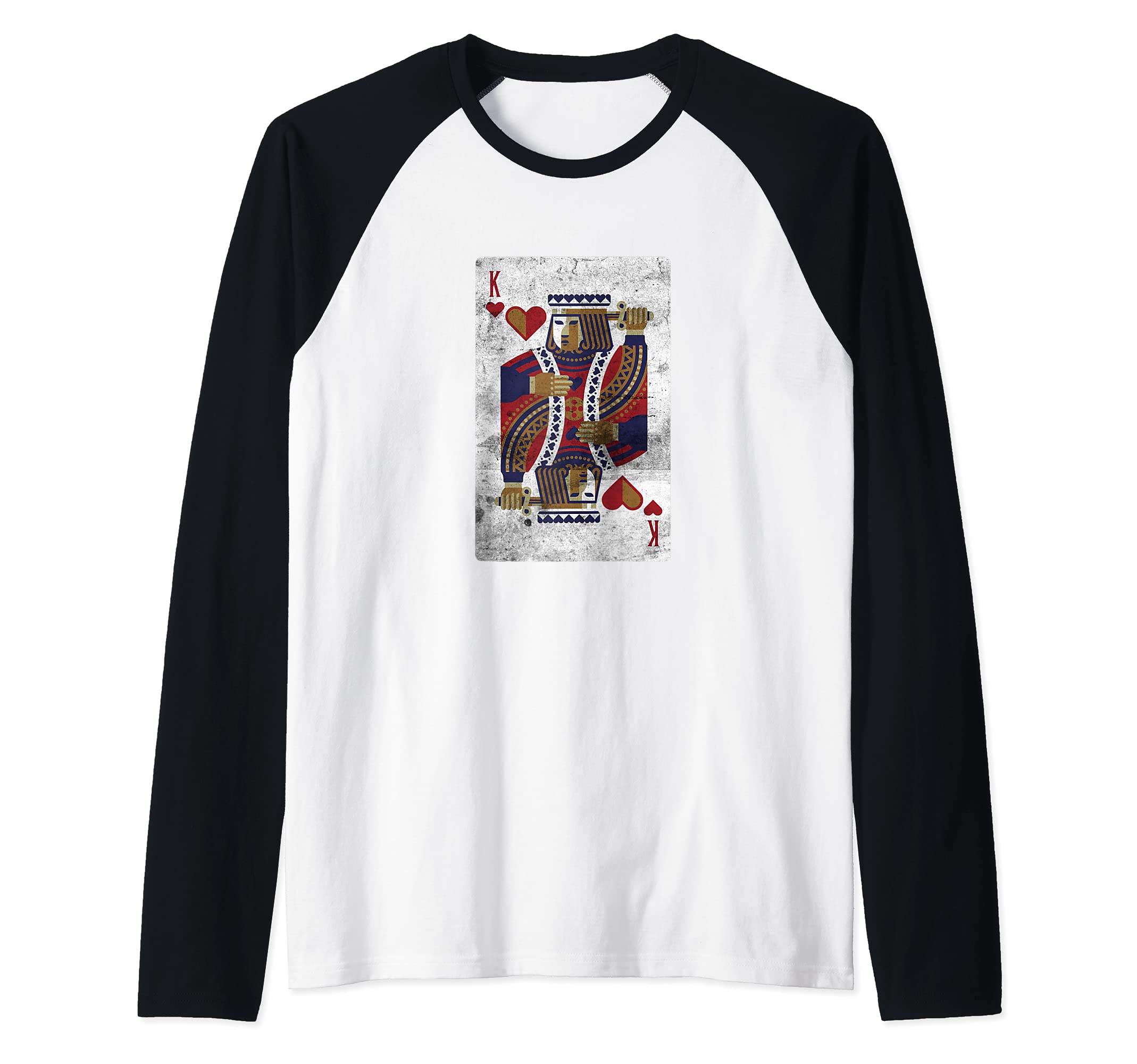 Funny Poker Casino King Of Hearts Card Player Raglan Baseball Tee
