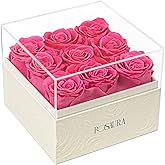 Rosaura Square Preserved Roses Gift Box - Real Forever Flowers in Clear Acrylic Lid, Valentine's for Women (Pink, 9 Roses)