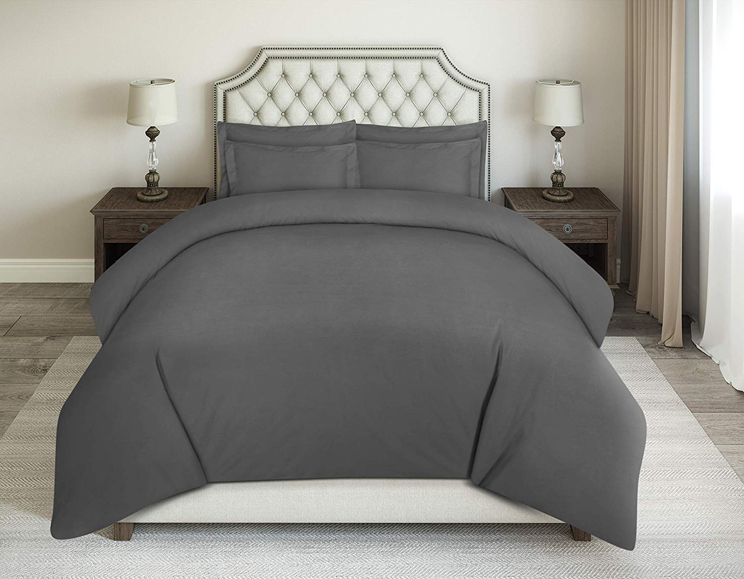 CreamComfort Luxury Duvet Cover 3 Pcs Set Double Size - Cotton Sateen 500 Thread Count Soft & Silky Touch, Nice Duvet Set Premium Cotton Yarn (Grey, Duvet Set Double-200 cm x 200 cm)