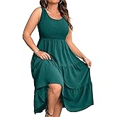 RWJ Plus Size Summer Sleeveless Tank Dress for Women 2025 Smocked Casual Loose Sundress Flowy Beach Tiered Long Midi Dresses