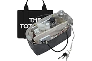 DOXO Purse Organizer Insert Compatiable with M arc Jacobs Medium Tote Bag, Lightweight YKK Zipper Tote Organizer with Handle/Elastic Cup Holder/Key Leash, 16 Pockets Bags Divider Shaper, Black$White/M