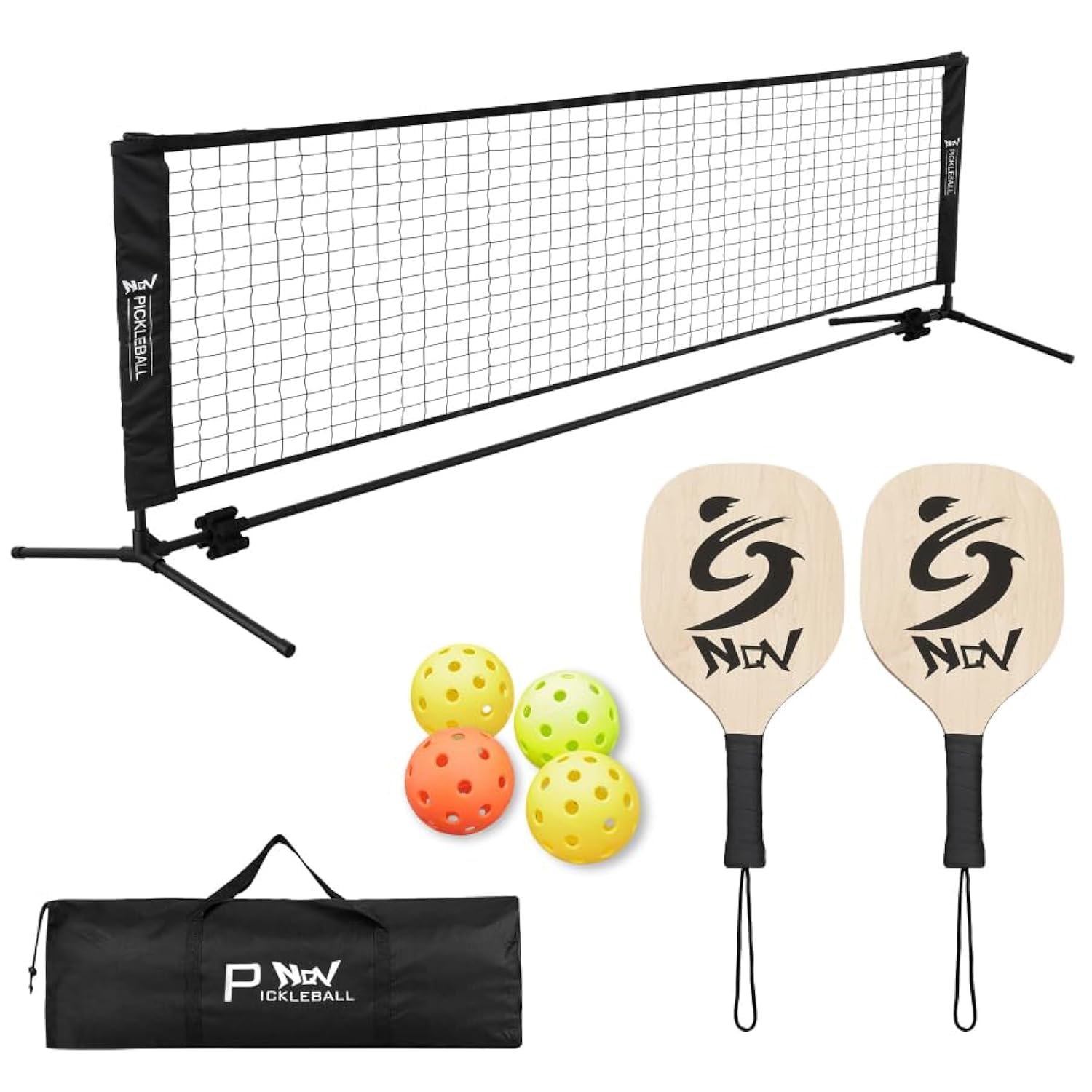 Photo 1 of NQV Pickleball Set with Net - 10FT Half Court Size Net+2 Wood Paddles+4 Balls+1 Bag, Pickleball Kit Portable Outdoor Driveway Indoor for Adults Kids Family Beginners