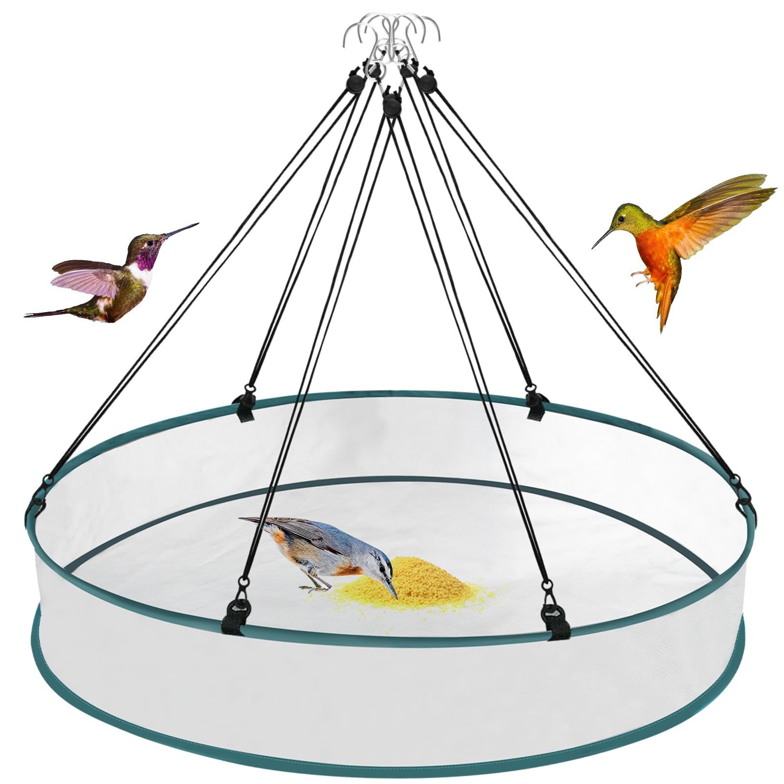 Photo 1 of VEEVIIY Bird Seed Catcher Tray for Hanging Bird Feeder Platform, 24 Inch Large Birds Feeder Trays with Adjustable Hanging Hoop for Outdoor Garden Lawn