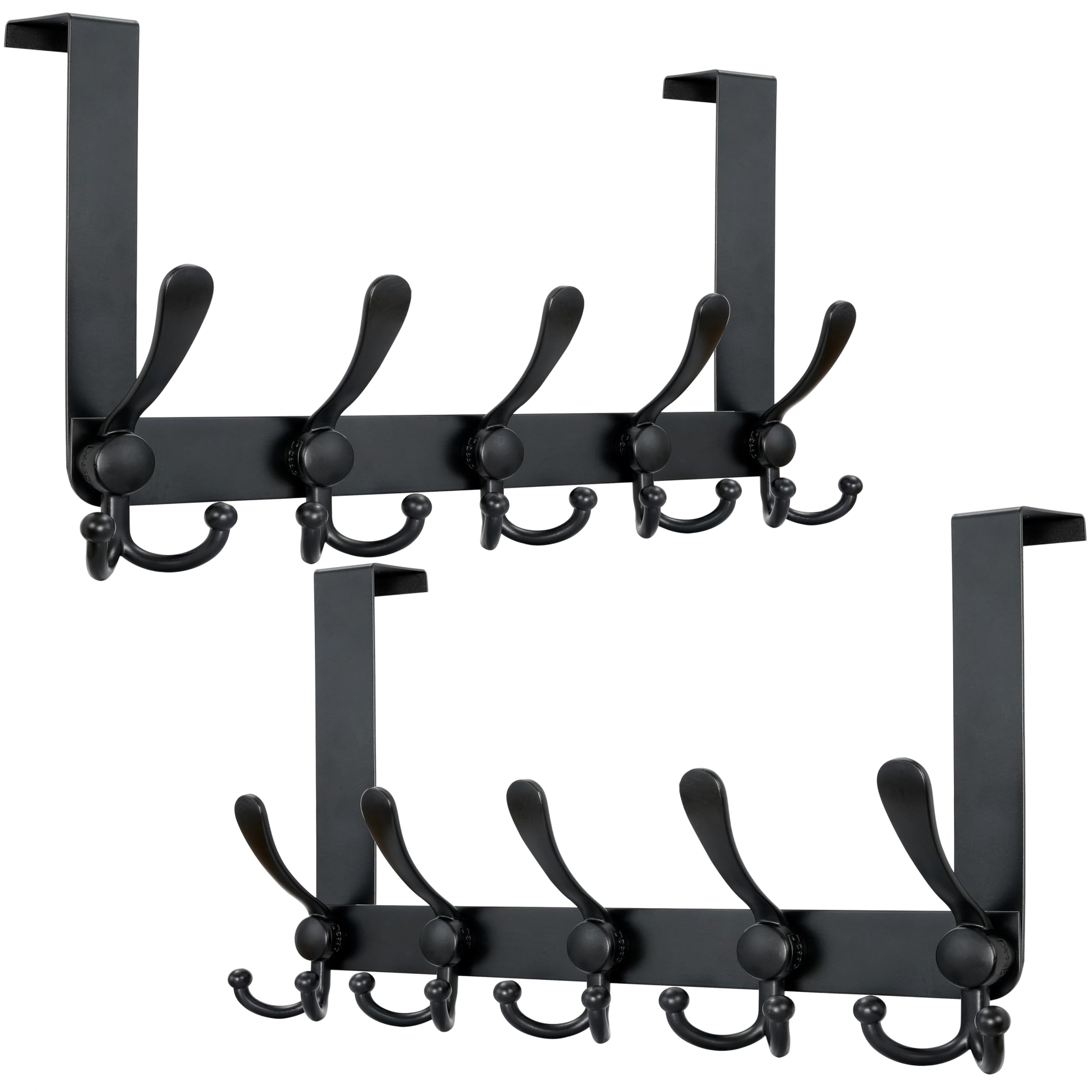 Dseap Upgraded Over Door Hook | Fits 3.5-4.5cm Doors, Easy Install Heavy-Duty Stainless Steel | 5 Triple Hooks Door Hanger Rack | Damage-Free for Coats Bags Towels, Black, Pack of 2