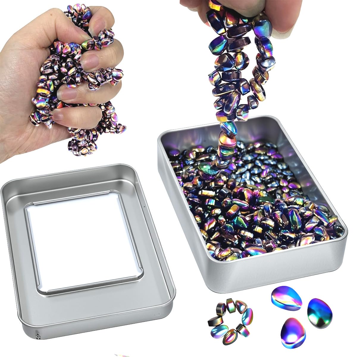 Crack Magnets Bundle | 2X Extra Strong Magnetic Balls (33mm) & 550+ Colorful Magnetic Stones (5-7mm) | Sensory Magnet Toy Set for ASMR, Stress Relief & Creativity, Novelty Adults Gifts (620)