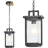 Outdoor Pendant Light Fixture with Dusk to Dawn Sensor, Large Outdoor Hanging Light Exterior Lantern, Modern Black Anti-Rust 