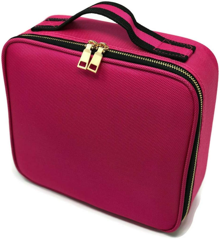 Abrazo Designs Makeup Travel Train Bag Storage Holder for Cosmetics, Toiletries and Essential Oils Carrying Case (Hot Pink)