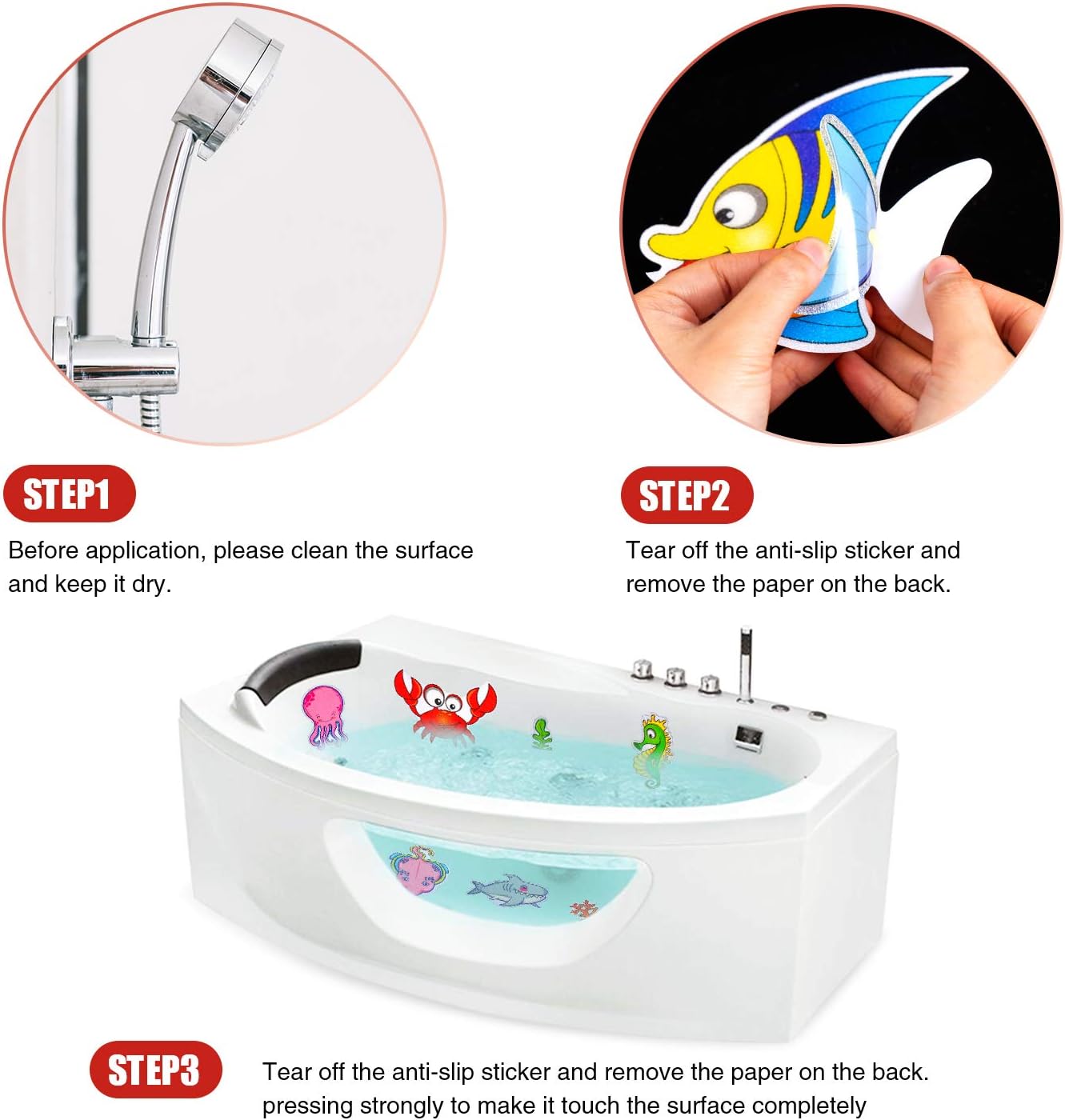 Non Slip Bathtub Stickers, 18 PCS Sea Adhesive Kids Anti Slip Decal Threads for Shower and Bath Tub with Premium Scraper: Home & Kitchen