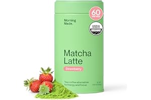 Morning Made Strawberry Flavoured Ceremonial Grade Matcha Powder | 8.46oz (240g) Resealable Tin | 60 Servings Premium Japanese Green Tea | Sweetened with Organic Sugar | Rich in Antioxidants & Energy Boosting
