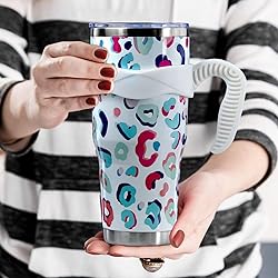 Sunmdecor White Leopard Print Tumbler with Handle