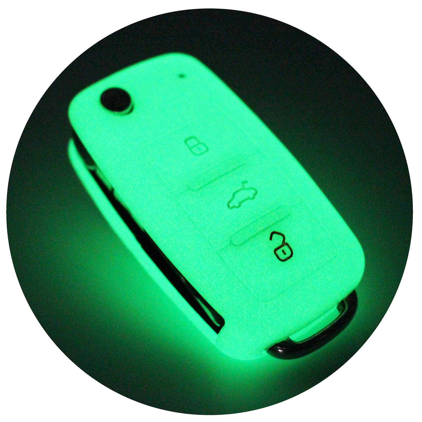 Finest-Folia VA Key Cover for 3-Button Car Key Silicone Cover (Glow-in-the-Dark Light)