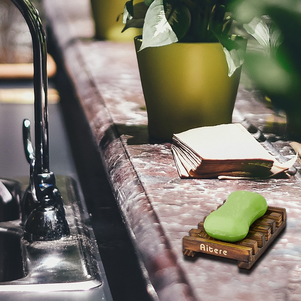 Aitere Soap Dish/Soap Holder Home Bath Accessories Hand Craft Natural Wood Soap Case Holder(2 Pcs)