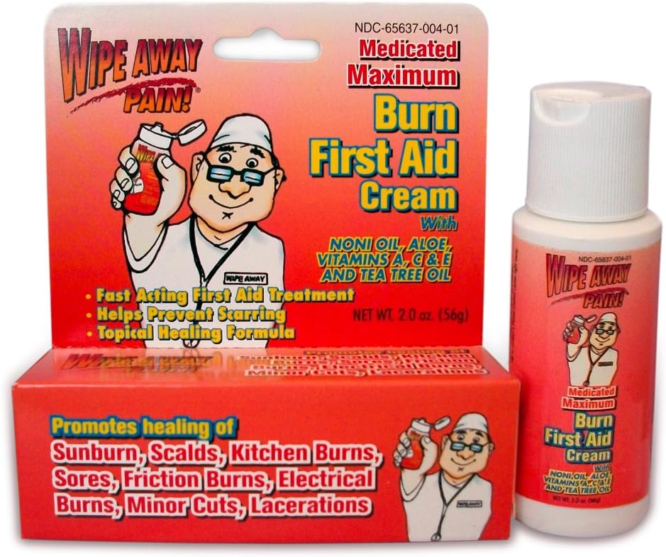 Burn First Aid Cream Medicated Skin Relief Wipe Away Wounds Abrasions Cuts 2 Oz