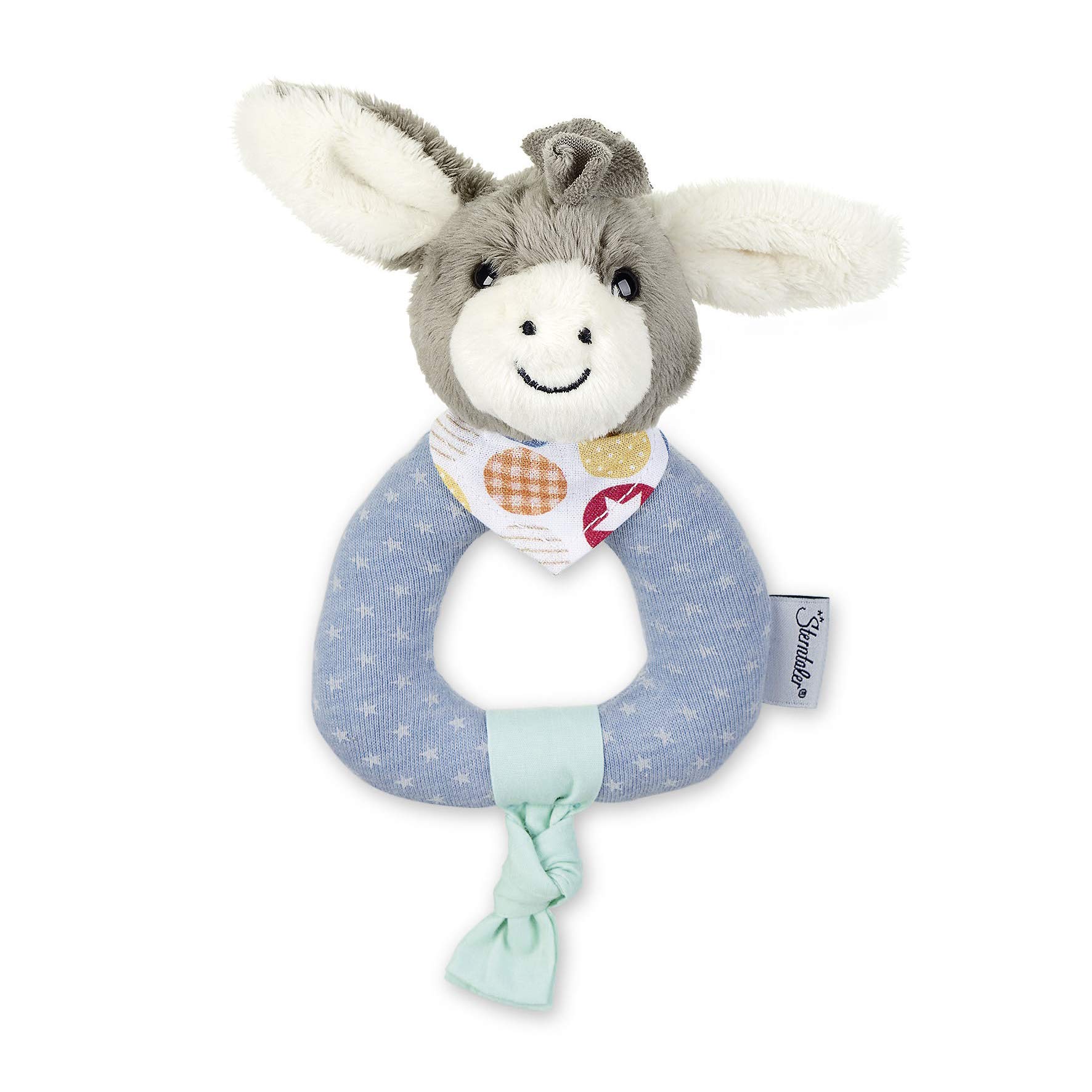 Sterntaler - 3302000 Emmi L'Donkey Rattle Plush Ring 0-36 Months 20 x 10 cm Light Blue/Grey