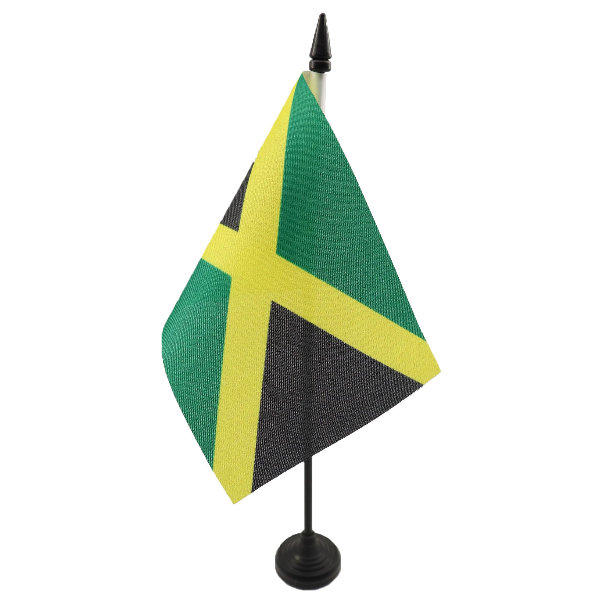 AZ FLAG - Jamaica Table Flag 4'' x 6'' - Jamaican Office Mini Banner 100% Polyester 15 x 10 cm - Mini Desk Flag with 10'' Pole and Black Plastic Base — image 1