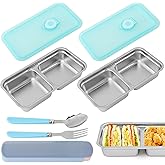 Kazheon Grab and Go Snack Containers,Stainless Steel Double Compartment Snack Containers with Lids,Reusable Condiment with Lids, Snacks Dips Takeout Travel and Outdoor Camping,Dishwasher Safe(2PCS)