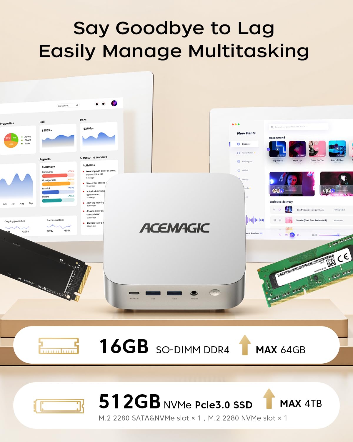 ACEMAGIC K1 Mini PC, Intel Core i5-12600H (4.5GHz,12C/16T), 16GB DDR4 512GB SSD Windows 11 Pro, 4K Triple Display, WiFi 6, Bluetooth 5.2, Mini Desktop Computer für Büro & Home-Office, Business 4