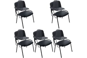 WAHSON Vinyl Leather Waiting Room Chairs, Stackable Student Chair with Tablet Arm, Classroom Stacking Chair for Reception/Office Conference Room/Training/Meeting Room, Black (5-Pack)