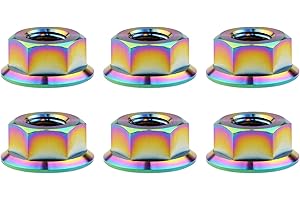 Wanyifa Titanium DIN6923 M5 M6 M8 M10 M12 M14 M16 Hex Flange Nuts Pack of 6 (M8 Pitch 1.25mm, Rainbow)