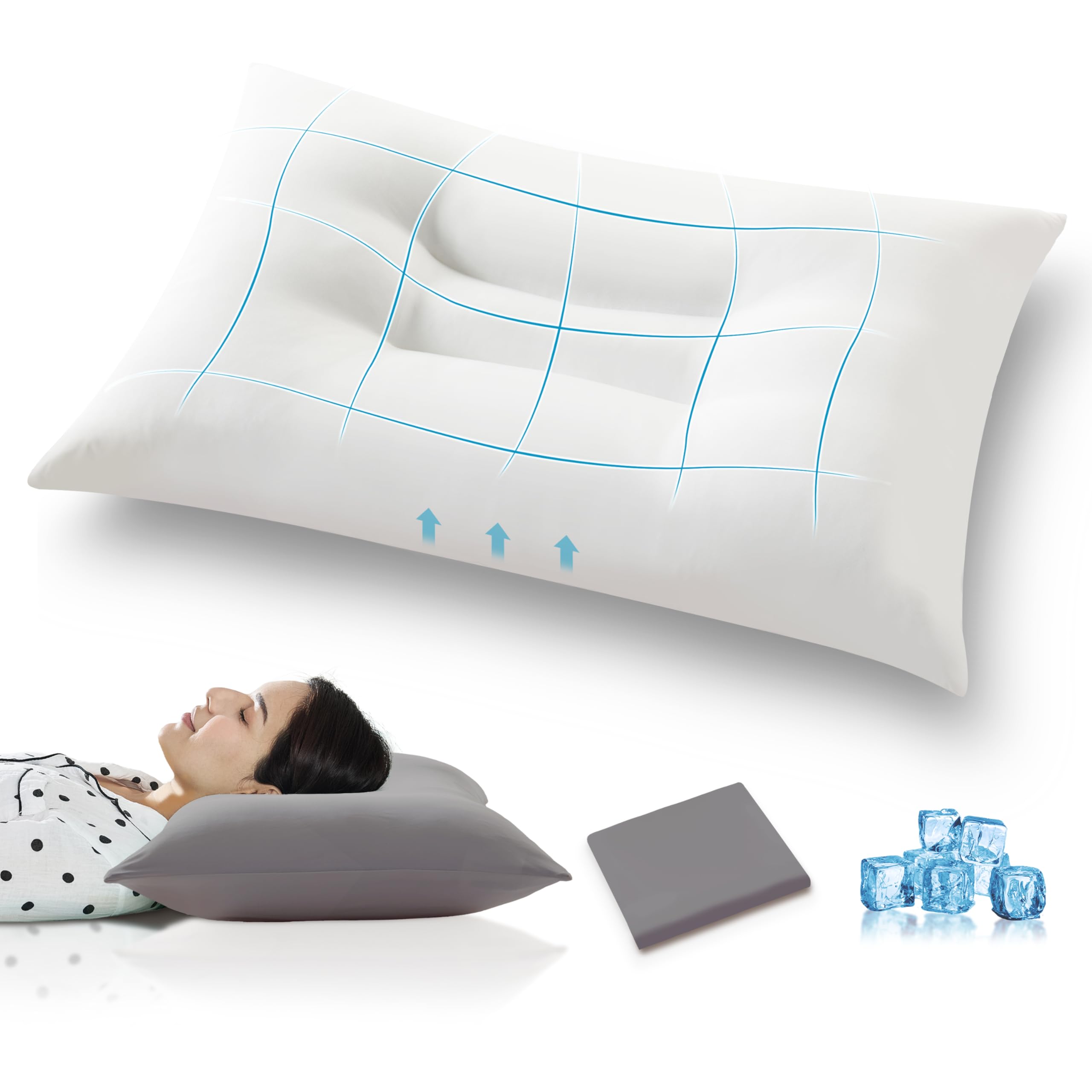 Photo 1 of Globon Flat Cooling Pillow for Stomach and Back Sleepers, King Size Pillow for Sleeping, Pack of 1, 18"X34", Gray