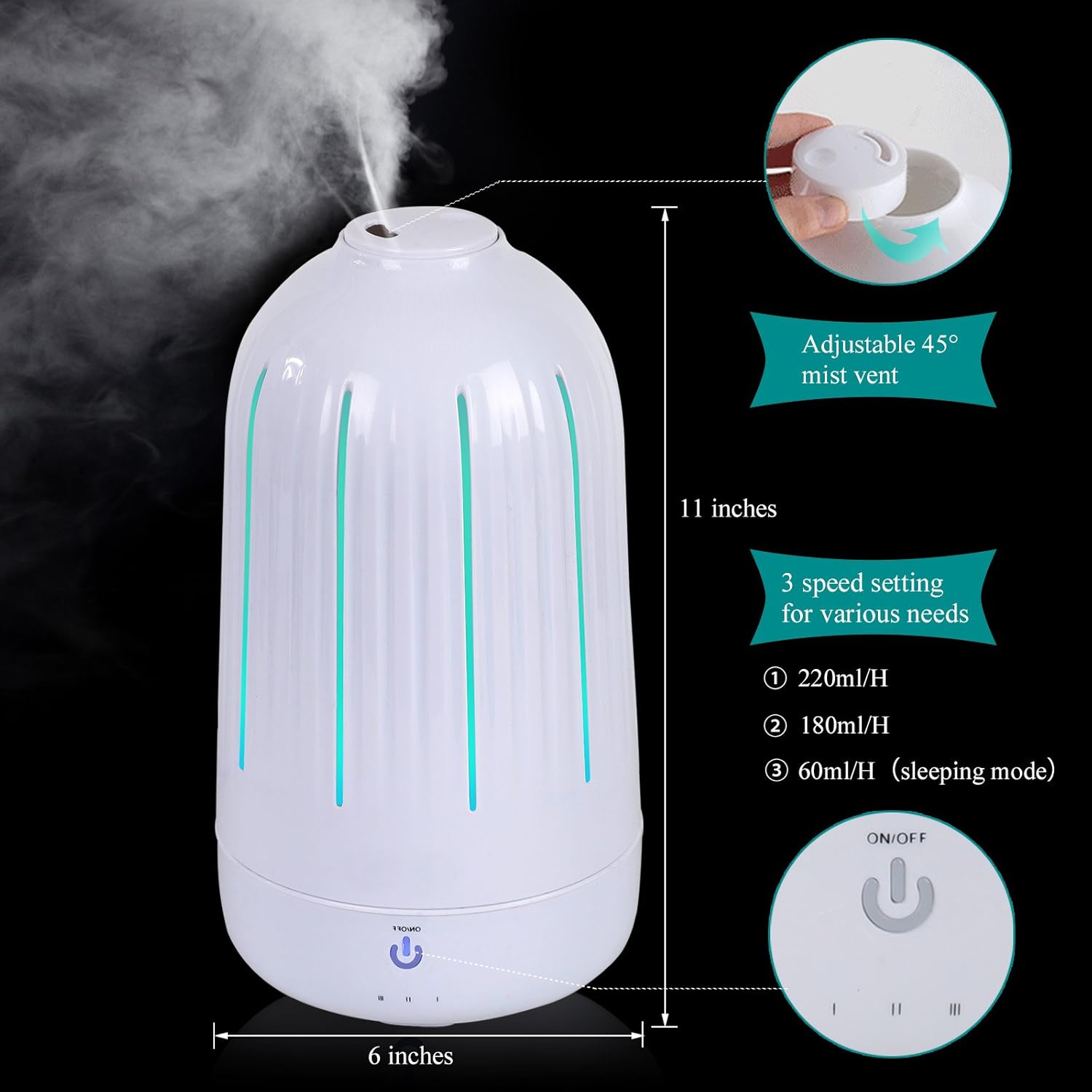 Lightimetunnel Ultrasonic Cool Mist Humidifier Essential Oil Diffuser Filter for Aromatherapy 2L tank Auto Shut-off