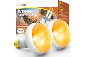 MIXJOY 150W Reptile Heat Lamp Bulb, 2Pack Reptile Basking Spot Light, Upgraded Intense Heat Basking Bulb, UVA Daylight Heat Lamp Bulbs for Reptiles, Bearded Dragon, Lizard, Tortoise, Chicken