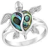 AeraVida Sterling Silver Sea Turtle Abalone Shell Ring - Green - Women's Casual Ring
