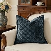 COCOPLOCEUS Pillow Cover 24x24 1 Piece Velvet Large Euro Sham with Hidden Zipper Wrinkle Resistant Soft Cross Process Decorative Farmhouse Quilted Cushion Covers for Couch Bed, Gray Blue