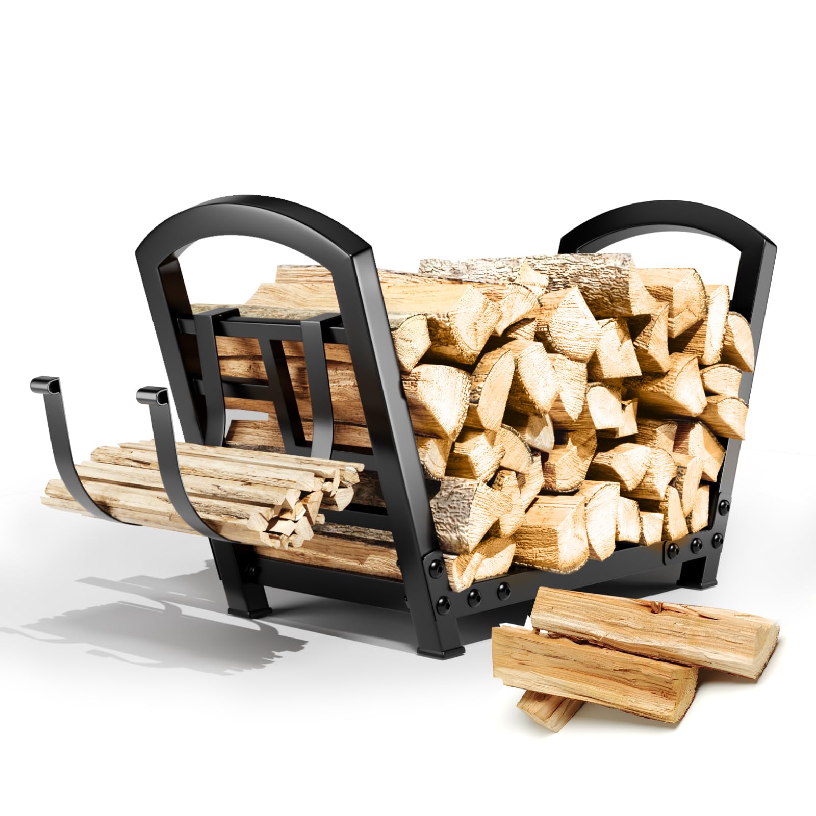 Habit Garden Indoor Outdoor Firewood Rack with Kindling Wood Hooks