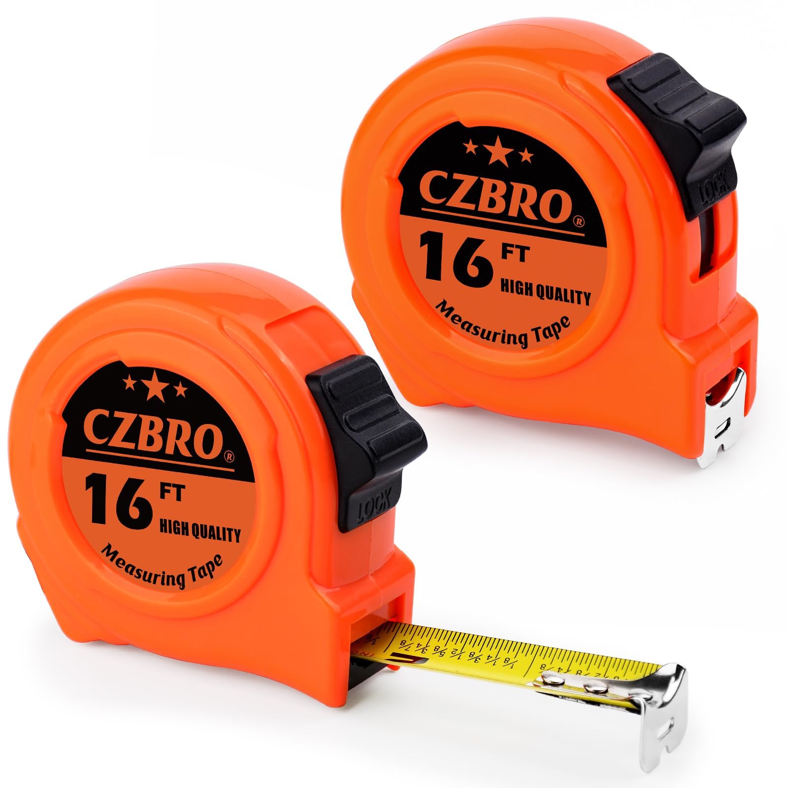 Photo 1 of 2 Pack Orange Tape Measure 16 FT, Easy Read Measuring Tape Retractable with Fractions 1/8 (2, Orange)