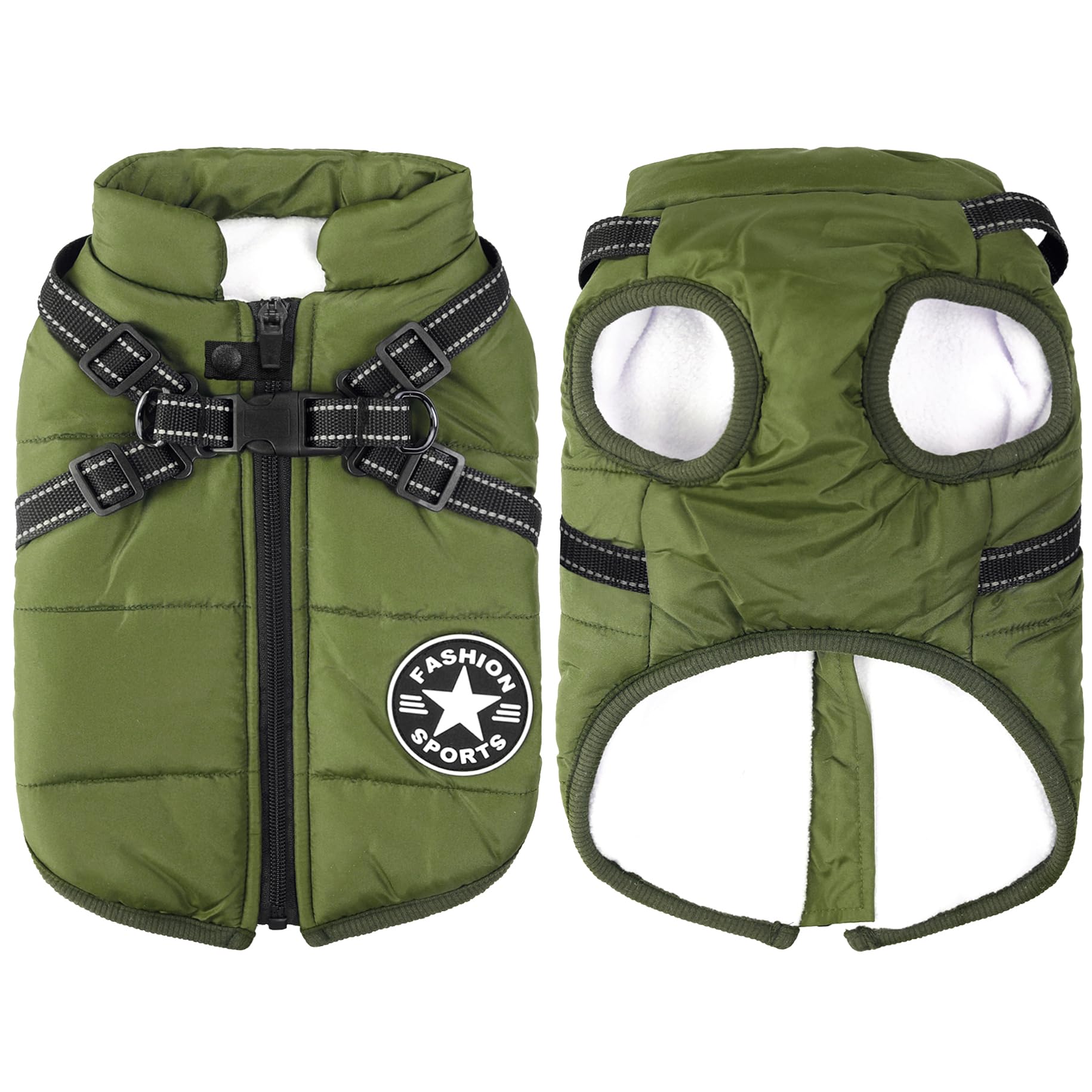 Aiboria Dog Jackets for Winter, Windproof, Waterproof, 2-in-1 Outfit, Cold Weather Coat, Puppy Winter Warm Jacket, Small Dog Vest Harness (S, Green)