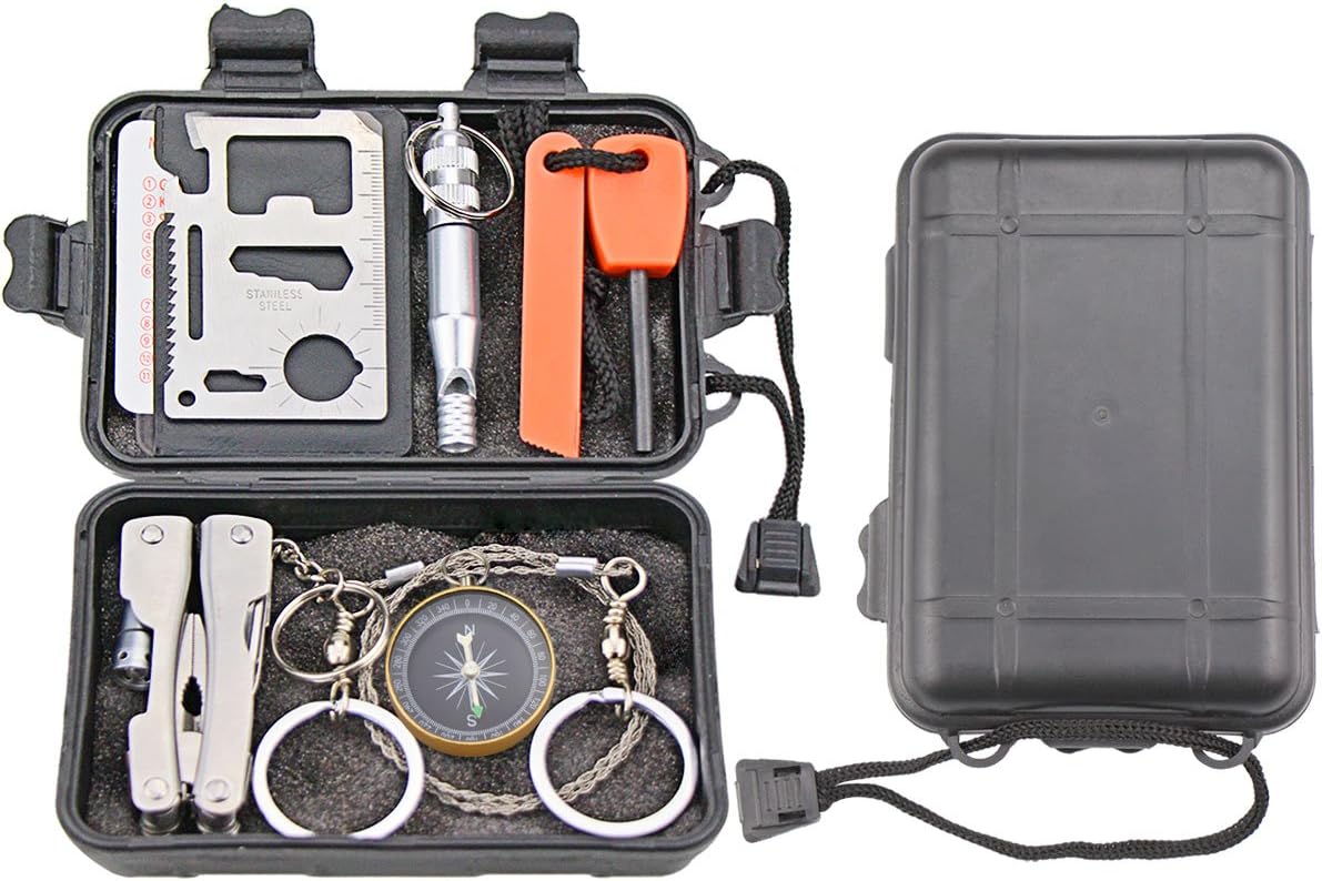 EMDMAK Survival Kit Outdoor Emergency Gear Kit for Camping Hiking Travelling or Adventures (Black) : Sports & Outdoors