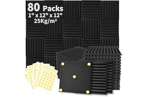 Focusound 80 Pack Acoustic Foam Panels 1" x 12" x 12" Sound Proof Foam Panles Soundproofing Noise Cancelling Wedge Panels for