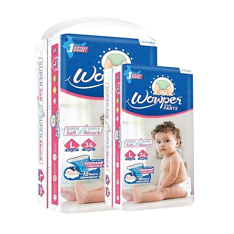 Wowper Fresh Pants Diapers Large 34 Pieces (Pack of 2)
