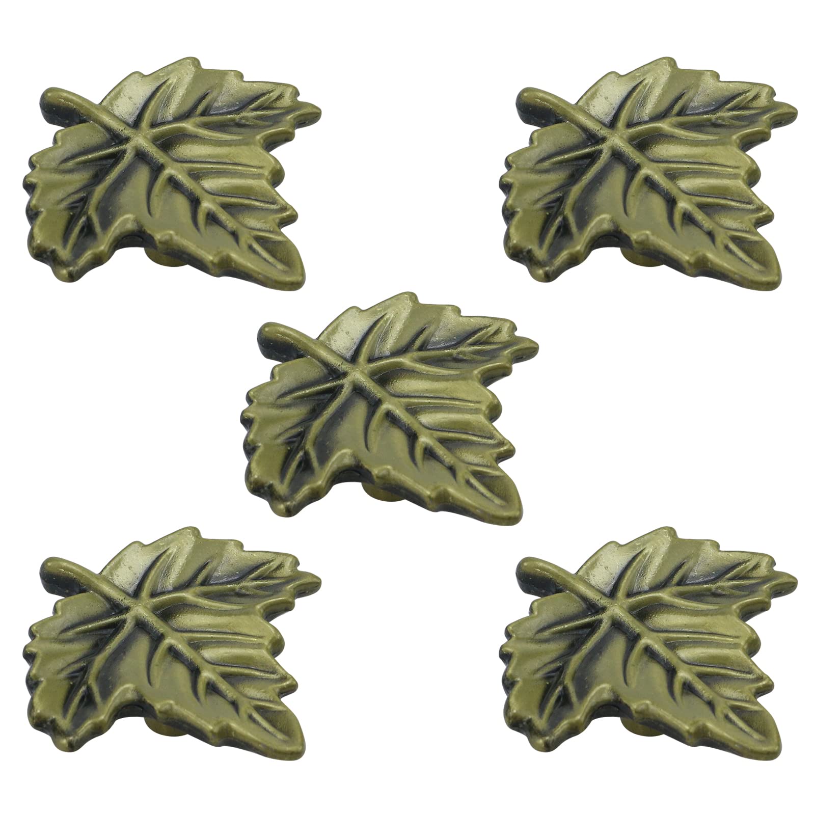 Tulead 5PCS Leaf Shaped Pulls Antique Green Bronze Leaf Handle Cabinet Knobs Door Pulls Leaf Door Knobs 2.1" x 2" with Mounting Screws
