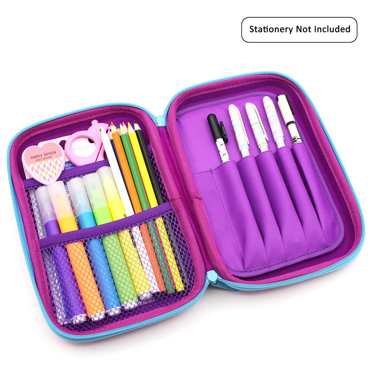 Cute Unicorn Embossed Hardtop Pencil Case Kids Large Pen Holder Box With Multi Compartment