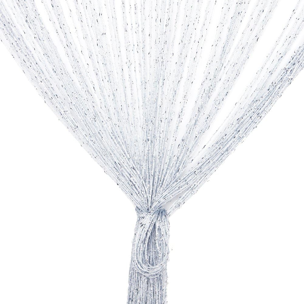 String Curtain Panel, Glitter Door Wall Window Doorways Panel Fly Screen Fringe Room Divider Blinds, Decorative Tassel Ribbon Strip Silver Screen for Living room, Bedroom, Party Events