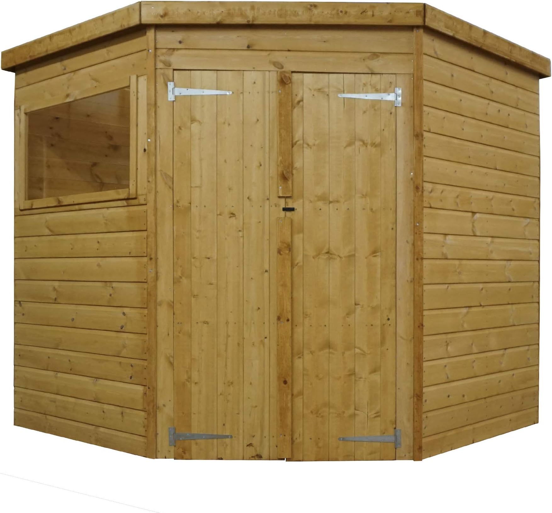 Green Planet UK 7x7 Corner Shed, Wooden Shiplap Garden Room/Storage Unit, Dip Treated, Double Doors, Styrene Glazed Windows, Roof Felt & Floor Included, (7x7 / 7ft x 7ft) 3-5 Days Delivery