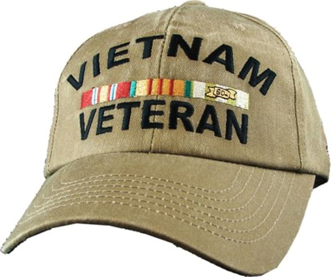 Military Caps Vietnam Veteran Khaki Ball Cap with Ribbons Clothing