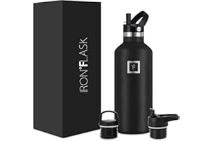 IRON °FLASK Camping & Hiking Hydration Canteens - 3 Lids (Narrow Straw/Spout Lid) Leak Proof Vacuum Insulated Stainless Steel - Hot & Cold Double Walled Sports Water Bottle