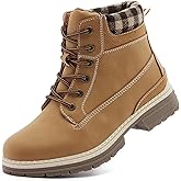 Snow Hiking Winter Boots for Women - Casual Brown Combat Work Boot - Non-slip Fur-Lined Ankle Boots - Fashion Boots Waterproof Leather Shoes