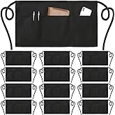 NOBONDO 12 Pack Waitress Aprons with 3 Pockets - Waist Aprons for Women Men Commercial Waiter Half Apron with Extra Long Straps Reinforced Seams for Restaurant Server Work