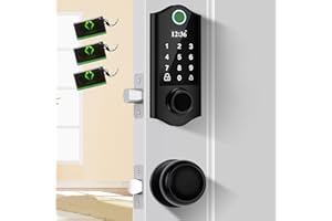 Harfo Fingerprint Door Lock, Keyless Entry Door Lock with Handle, Smart Front Door Lock Set, Electronic Keypad Deadbolt, Auto Lock, Waterproof, Easy Installation, Black