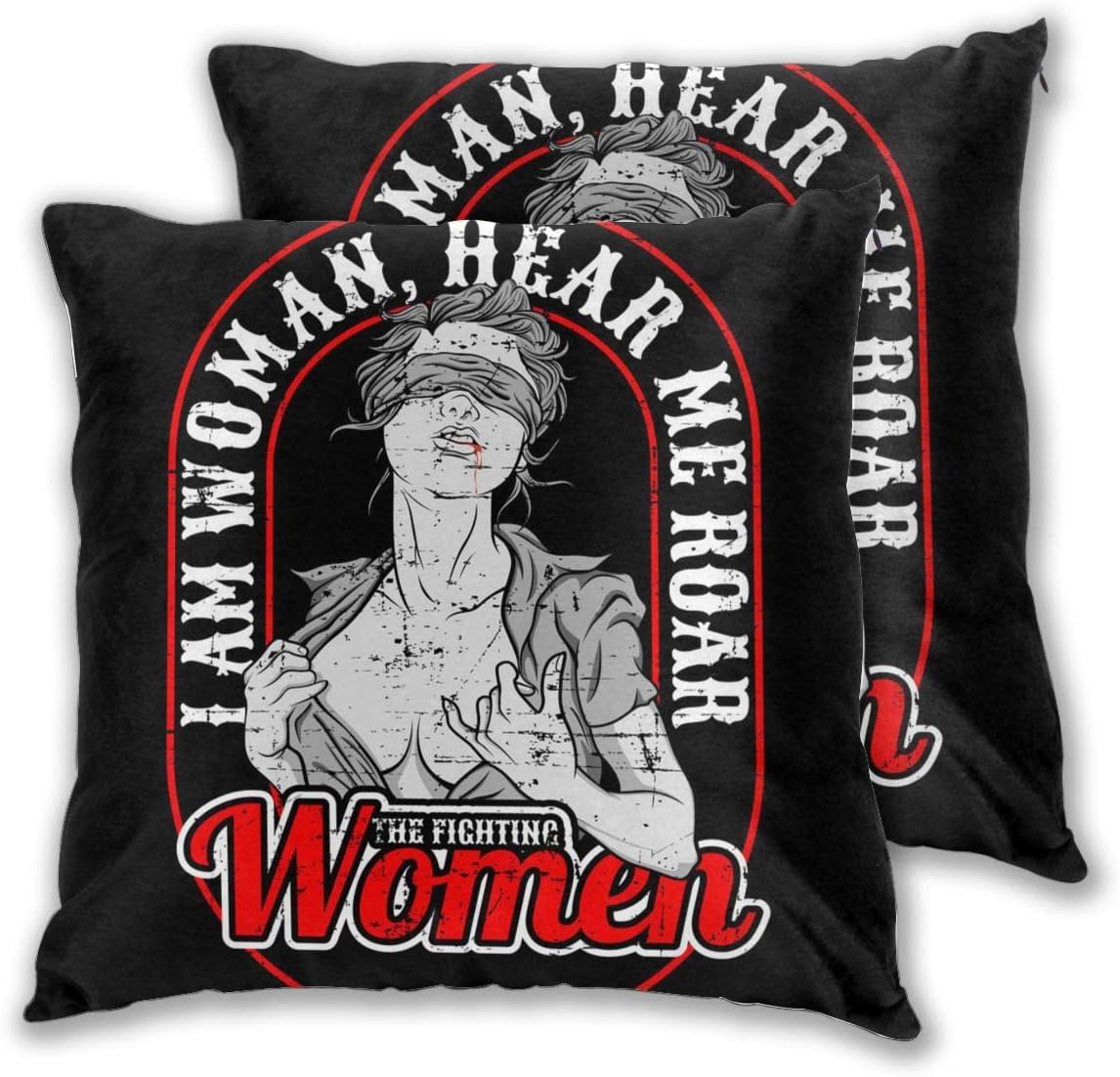 axbubrxy 2 Pcs Pillowcase Pillow Cover Fighting Woman Zippered Pillowcase 16"x16"